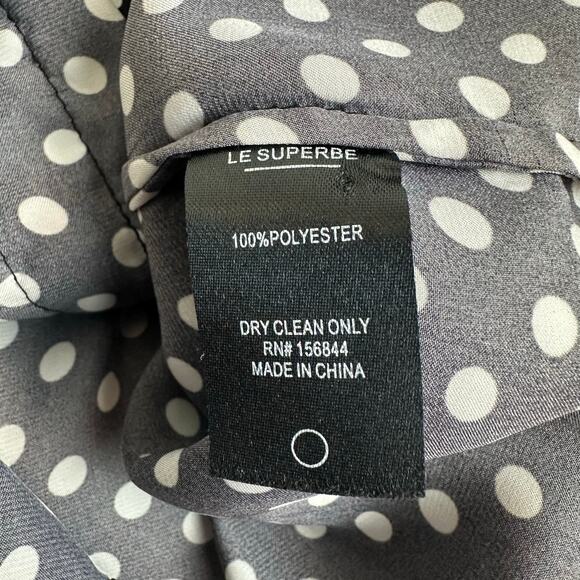 Le Superbe Black & White Forget Me Not Dot Tux Blouse sz 4 EUC Runs Large - Picture 9 of 9